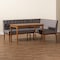 Baxton Studio Riordan Mid-Century Modern Grey Fabric and Walnut Brown Finished Wood 3-Piece Dining Nook Set 186-11355-9305-Zoro - alternate 4